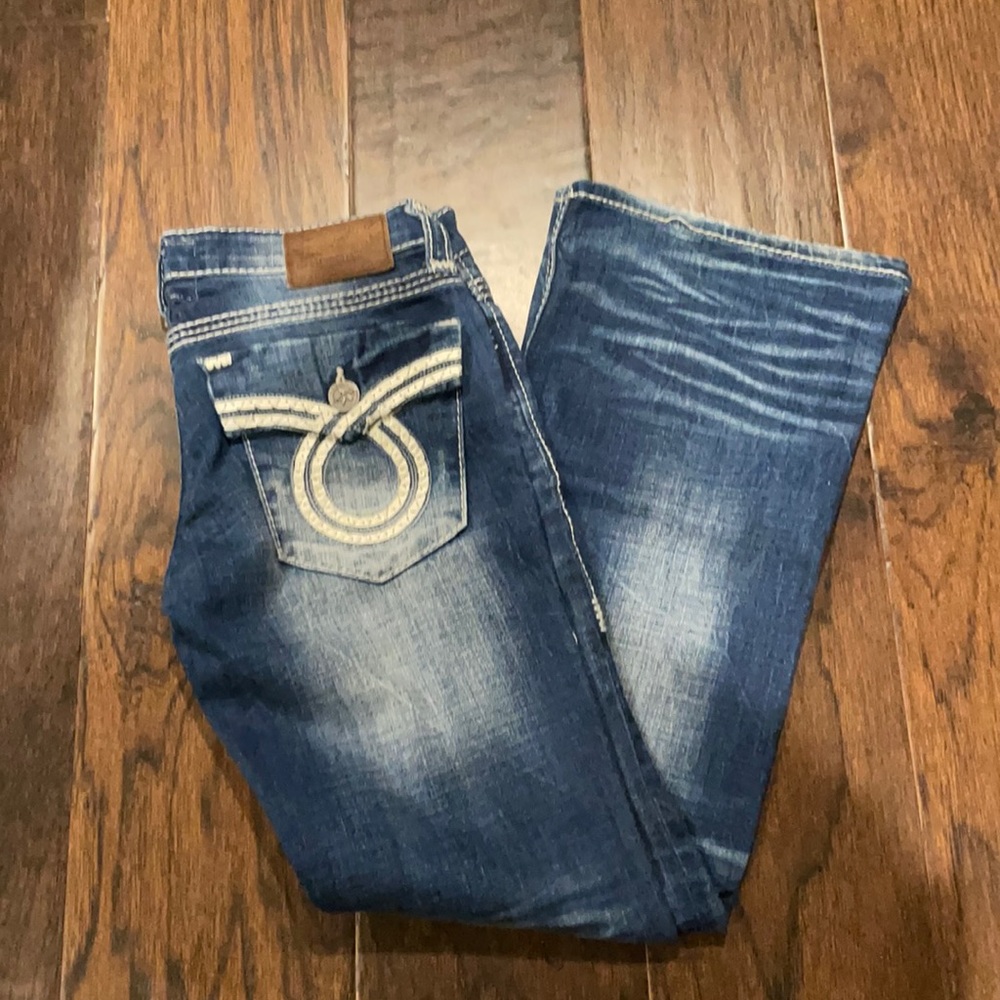 Big Star Sweet style flare jeans, slight distressing, size 29R, dark wash